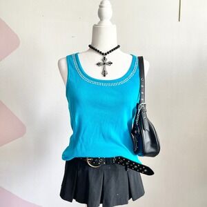 Y2K Rhinestone Tank Top,‎ Vintage, Cyber Y2K, 2000s, Festival, Medium